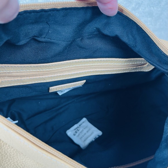 Vintage Tignanello Cargo Hobo Shoulder Bag Pebbled Leather Canvas Strap Tan Nude - Picture 12 of 15